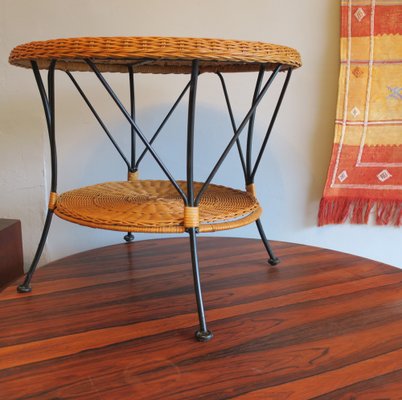 Rattan and Iron 2 Level Coffee Table, 1960s