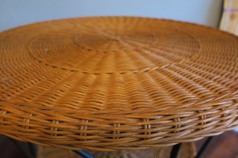 Rattan and Iron 2 Level Coffee Table, 1960s