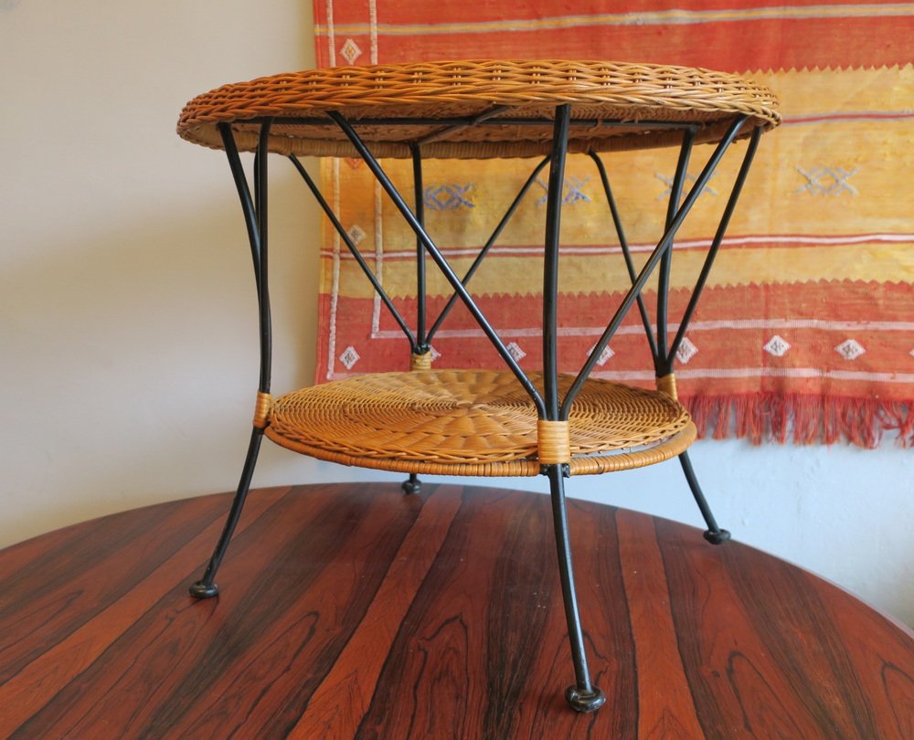 Rattan and Iron 2 Level Coffee Table, 1960s