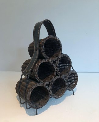 Rattan and Leather Bottle Holder-BA-1365861