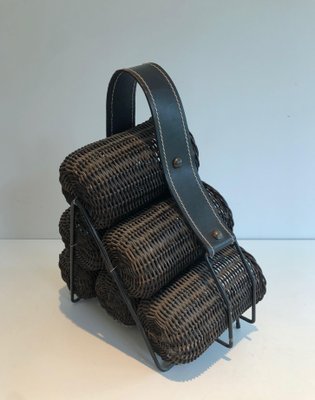 Rattan and Leather Bottle Holder-BA-1365861