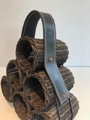 Rattan and Leather Bottle Holder-BA-1365861