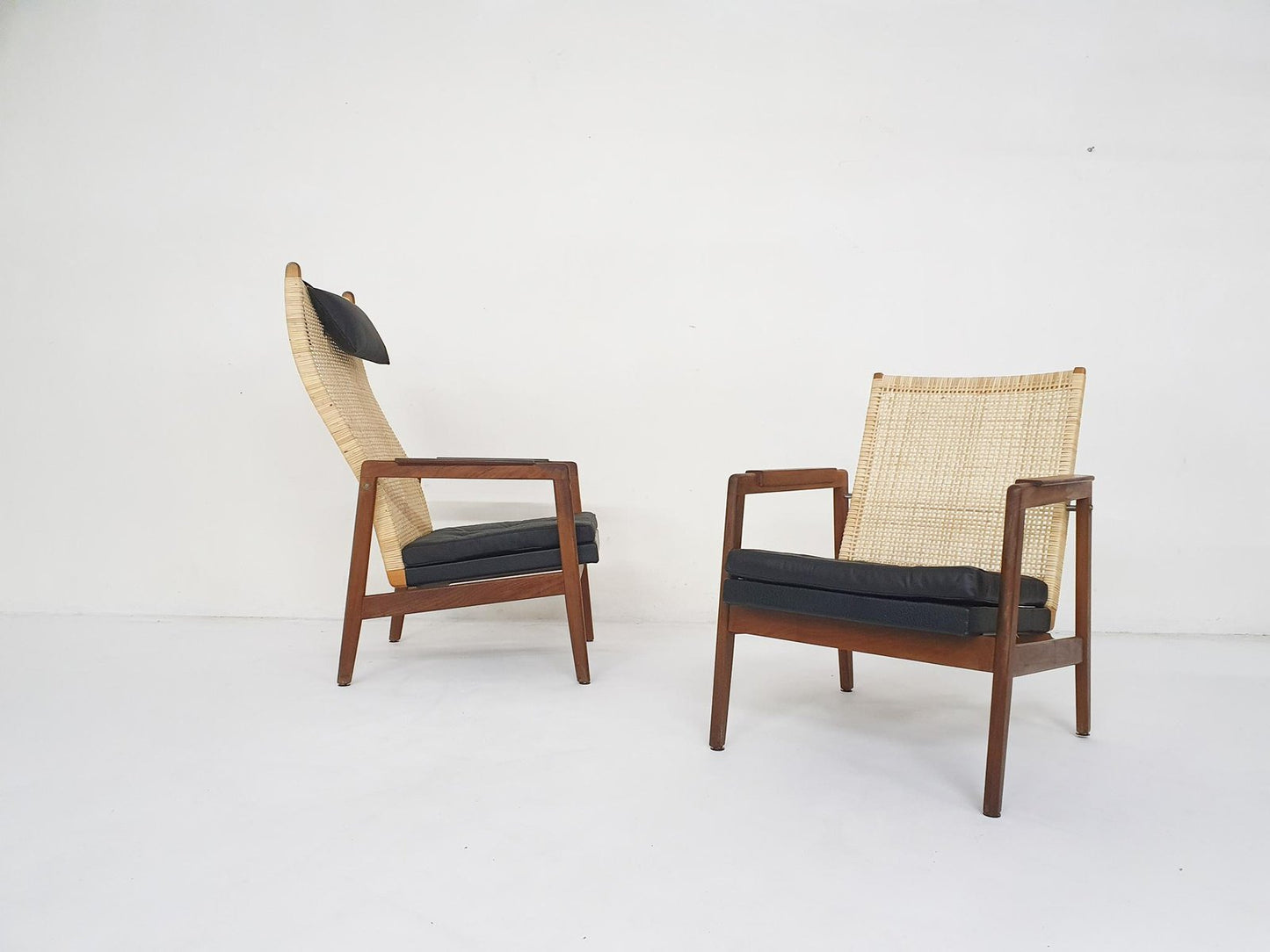 Rattan and Leather High-Back Lounge Chair by P. J. Muntendam for Gebrüder Jonkers, Netherlands, 1950s