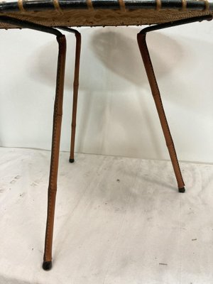 Rattan and Leather Side Table by Jacques Adnet, 1950s-VRR-1786723