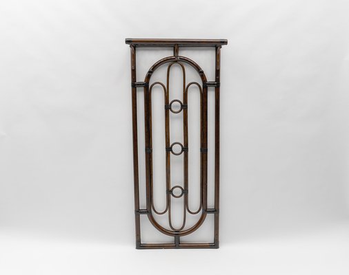 Rattan and Leather Wall Coat Rack, 1960s-KQB-1763703