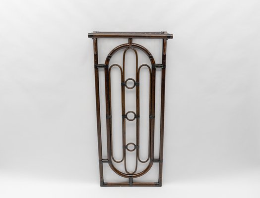 Rattan and Leather Wall Coat Rack, 1960s-KQB-1763703