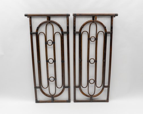 Rattan and Leather Wall Coat Rack, 1960s-KQB-1764381