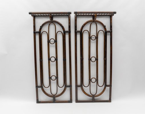 Rattan and Leather Wall Coat Rack, 1960s-KQB-1764381