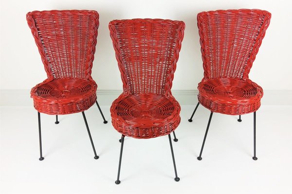 Rattan and Metal Chairs, 1950, Set of 3-YBU-967378