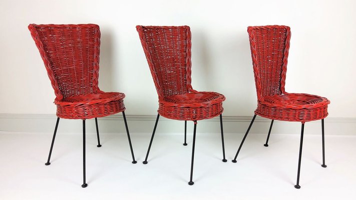 Rattan and Metal Chairs, 1950, Set of 3-YBU-967378