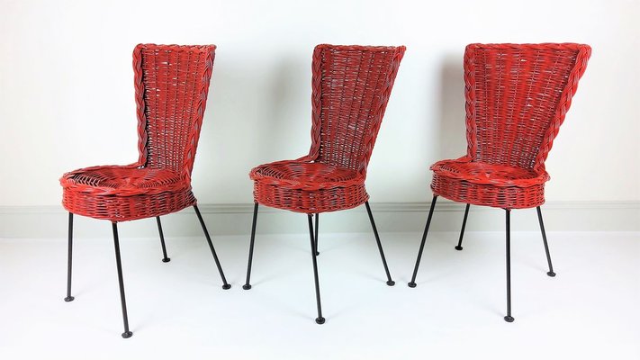 Rattan and Metal Chairs, 1950, Set of 3-YBU-967378