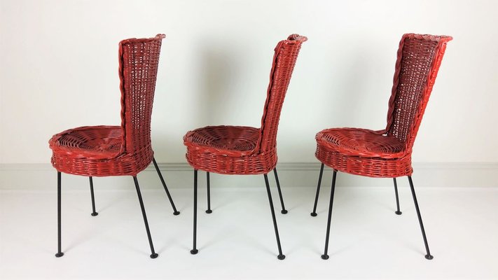 Rattan and Metal Chairs, 1950, Set of 3-YBU-967378