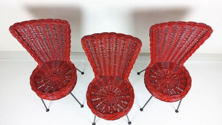 Rattan and Metal Chairs, 1950, Set of 3-YBU-967378