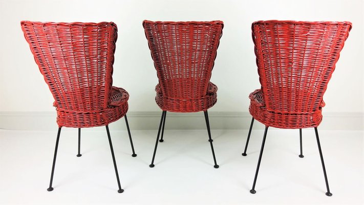 Rattan and Metal Chairs, 1950, Set of 3-YBU-967378