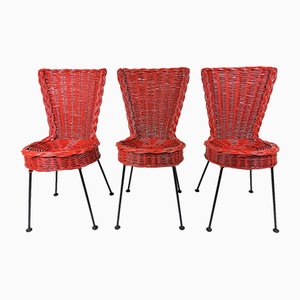 Rattan and Metal Chairs, 1950, Set of 3-YBU-967378