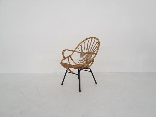 Rattan and Metal Lounge Chair by Rohe Noordwolde, The Netherlands, 1950s-ZO-960313