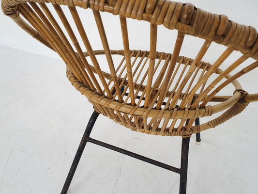 Rattan and Metal Lounge Chair by Rohe Noordwolde, The Netherlands, 1950s-ZO-960312