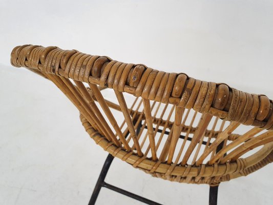 Rattan and Metal Lounge Chair by Rohe Noordwolde, The Netherlands, 1950s-ZO-960312