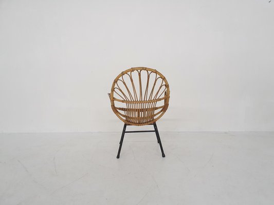 Rattan and Metal Lounge Chair by Rohe Noordwolde, The Netherlands, 1950s-ZO-960313