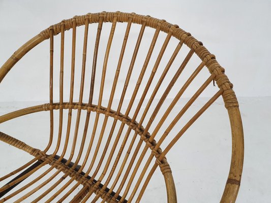 Rattan and Metal Lounge Chair by Rohe Noordwolde, The Netherlands, 1950s-ZO-960312