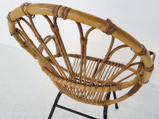 Rattan and Metal Lounge Chair by Rohe Noordwolde, The Netherlands, 1950s-ZO-960313