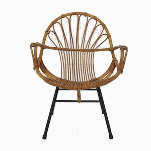 Rattan and Metal Lounge Chair by Rohe Noordwolde, The Netherlands, 1950s-ZO-960313