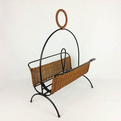 Rattan and Metal Magazine Rack, 1960-YBU-1075406