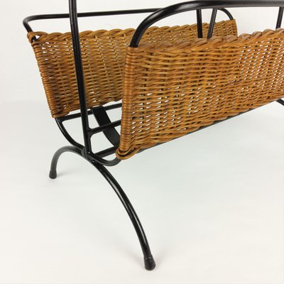 Rattan and Metal Magazine Rack, 1960-YBU-1075406