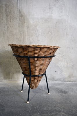 Rattan and Metal Magazine Rack from Rohé Noordwolde, 1950s-QVY-790074