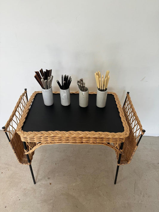 Rattan and Metal Server in the style of Raoul Guys, 1960s