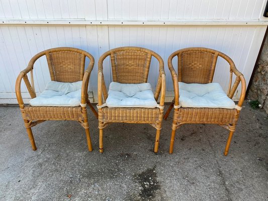 Rattan and Wicker Armchairs, Set of 3-ZYJ-1076207