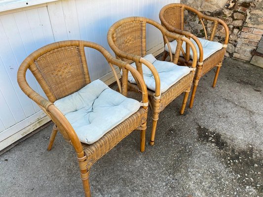 Rattan and Wicker Armchairs, Set of 3-ZYJ-1076207