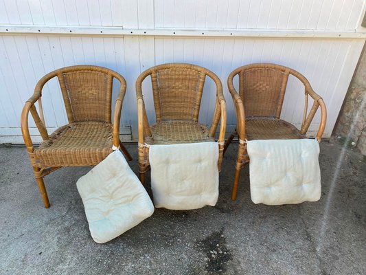 Rattan and Wicker Armchairs, Set of 3-ZYJ-1076207