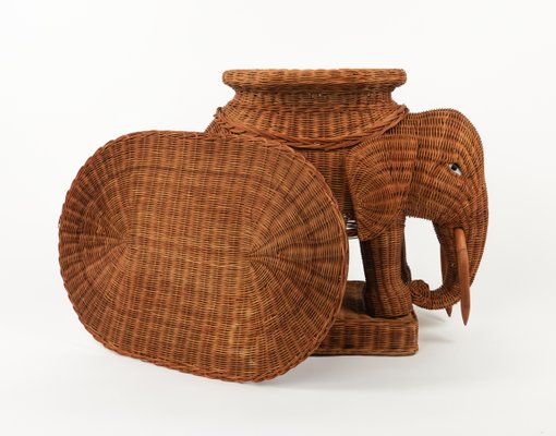 Rattan and Wicker Elephant Coffee Table, 1960s-LYQ-1768116