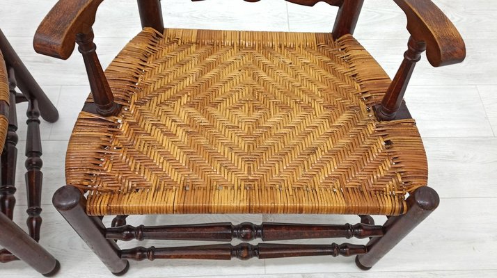 Rattan and Wood Armchairs, 1980s, Set of 2-WVA-1168091