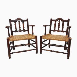 Rattan and Wood Armchairs, 1980s, Set of 2-WVA-1168091