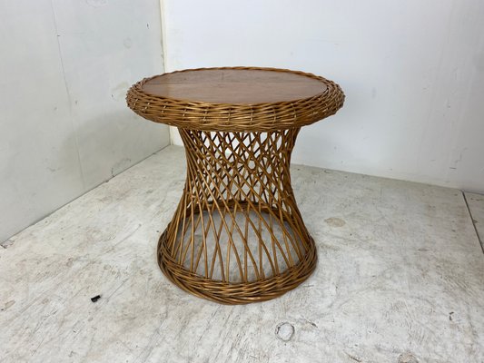 Rattan and Wood Side Table, 1960s-DE-1098473