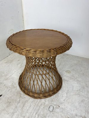 Rattan and Wood Side Table, 1960s-DE-1098473