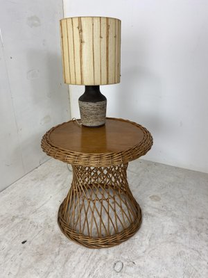 Rattan and Wood Side Table, 1960s-DE-1098473