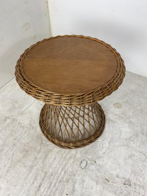 Rattan and Wood Side Table, 1960s-DE-1098473