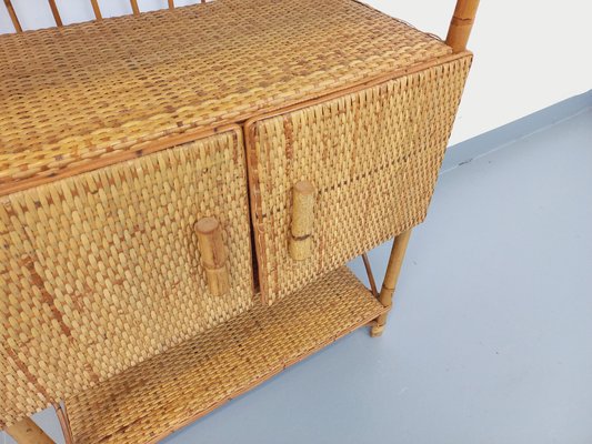 Rattan and Woven Rattan Bookshelf, 1960s-AHO-1763452