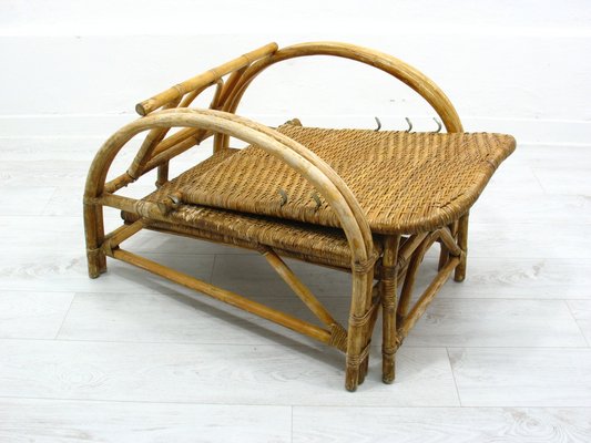 Rattan Armchair with Pull-Out Pouf, 1970s-WVA-1755053