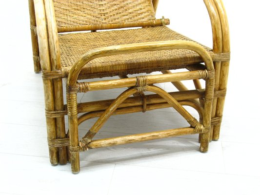 Rattan Armchair with Pull-Out Pouf, 1970s-WVA-1755053