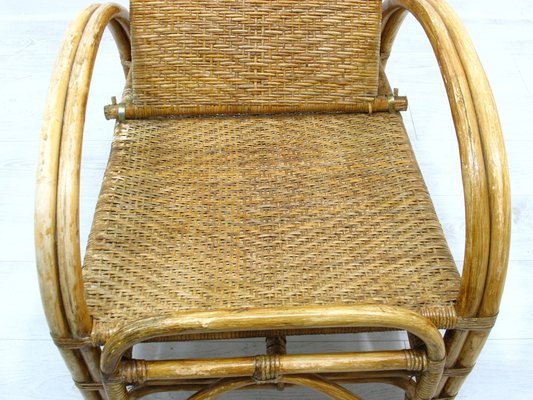 Rattan Armchair with Pull-Out Pouf, 1970s-WVA-1755053