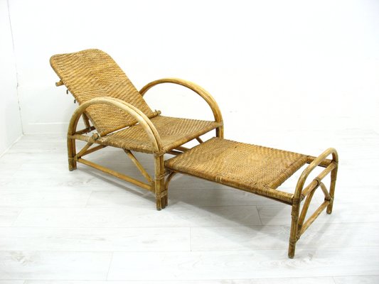 Rattan Armchair with Pull-Out Pouf, 1970s-WVA-1755053