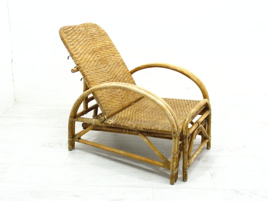 Rattan Armchair with Pull-Out Pouf, 1970s-WVA-1755053