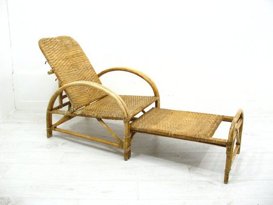 Rattan Armchair with Pull-Out Pouf, 1970s-WVA-1755053