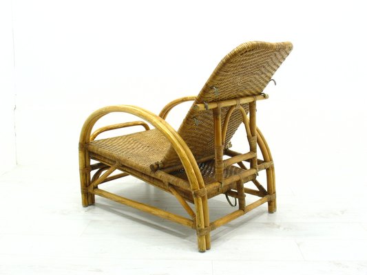 Rattan Armchair with Pull-Out Pouf, 1970s-WVA-1755053