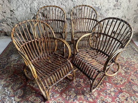 Rattan Armchairs, 1950s, Set of 4-SDV-1332264