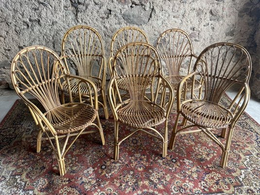 Rattan Armchairs, 1950s, Set of 6-SDV-1332243